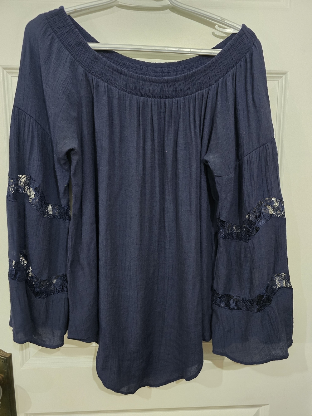 new directions Navy Off-Shoulder Lace-Top Size M